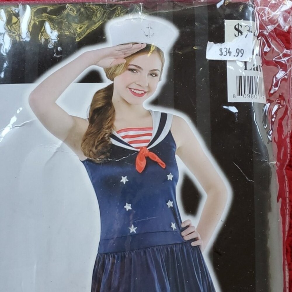 Sailor sweetie blue dress white sailor hat red white leggings